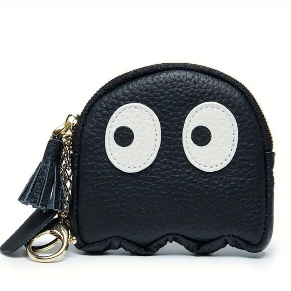 Black Ghost from Mr. Pacman Leather Mini Coin Purse with Keychain NWOT - Picture 1 of 5